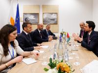 His Royal Highness Crown Prince Al Hussein meets with France President Emmanuel Macron on the margins of the informal meeting of EU and regional partners in Nicosia