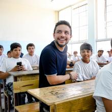 HRH Crown Prince Al Hussein bin Abdullah II pays a surprise visit to Zayd bin Haritha School in Madaba and checks on activities held as part of national summer programme “Bassma” 