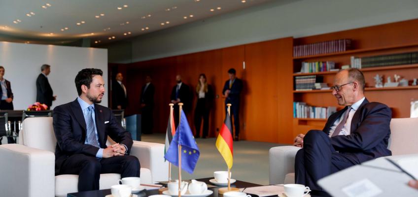 His Royal Highness Crown Prince Al Hussein and Germany Chancellor Friedrich Merz discuss enhancing cooperation and regional developments